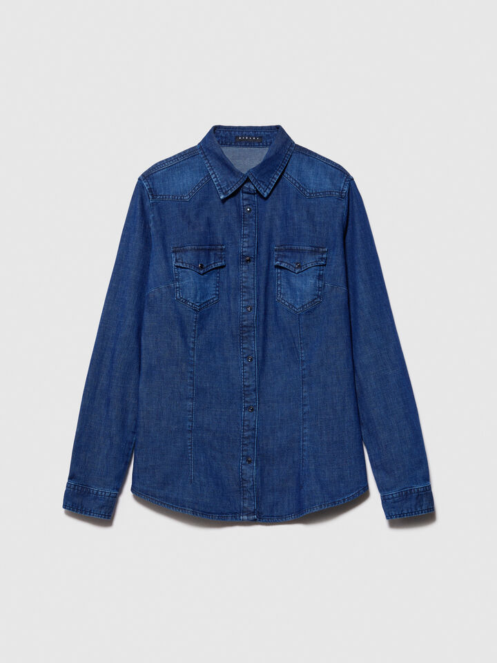 Chemise ajustée en jeans - chemises pour femme - Bleu Foncé | Sisley image number 6